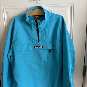 Timberland Bright Aqua Blue 1/4 zip anorak Jacket with Logo Patch